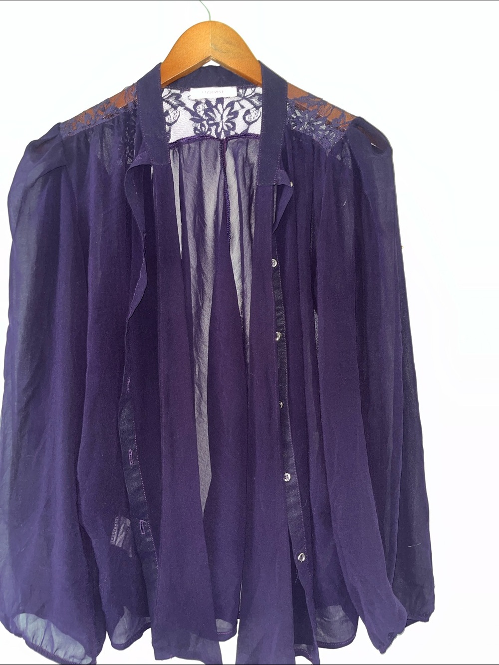 Sheer Lace-Yoke Women's Blouse in Deep Purple